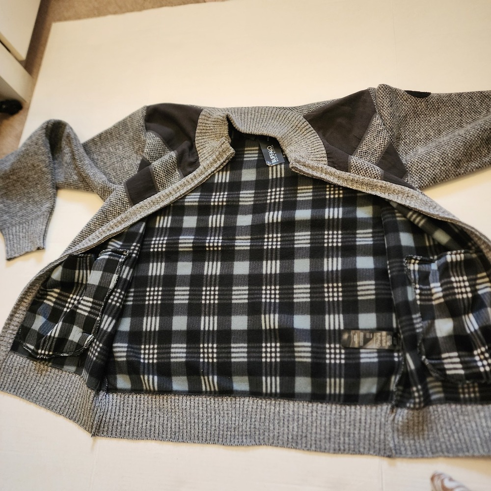 Buffalo David Bitton Men's XL Tight-Knit Full Zip Sweater Gray Black Mock Neck - Picture 9 of 9